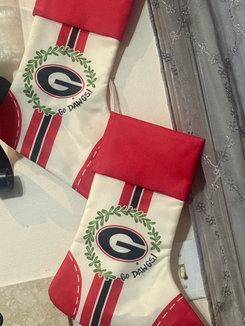 University Team Red and Cream Kids Holiday Stocking - Go Dawgs!